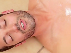 Muscled gay jock spermed
