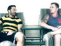 Muscled gay jock spermed