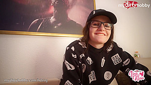 MyDirtyHobby - Nerdy college teen 18+ riding in reverse cowgirl and facialized by roommate
