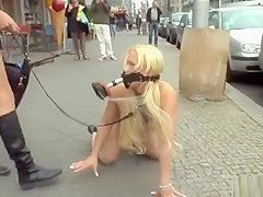 Naked blonde made cleaning streets