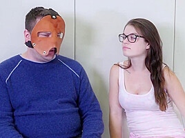 Naughty piggy sub sucking on cock