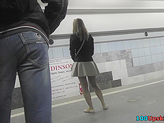 Nice upskirt video exposes blonde's treasures