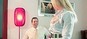 Office slut even polishes his shoes