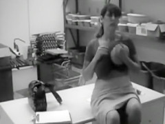 Office woman with giant tits masturbates at work