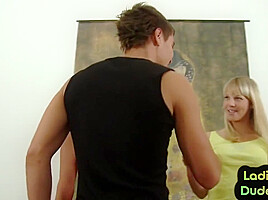 Pegging dominant babes use guy in 3some with strapon