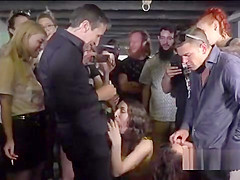 Petite slave banged in public bar