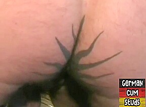 Pierced German DILF cums on bottom face in bareback 3some