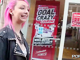 Pink hair slut flashing in public