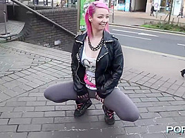 Pink hair slut flashing in public