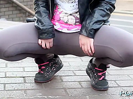 Pink hair slut flashing in public