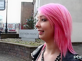 Pink hair slut flashing in public