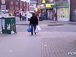 Pink hair slut flashing in public