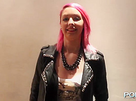 Pink hair slut flashing in public