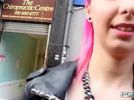 Pink hair slut flashing in public