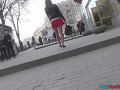 Plump chick caught in the outstanding upskirt video