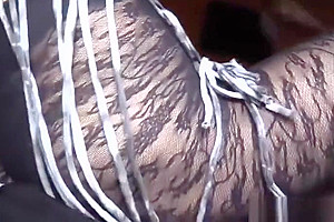Pretty Korean ladyboy in sexy pantyhose gets fucked