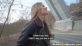 Public slut smashed by big white dick in wet pussy hole