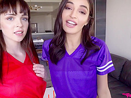 Racy bitches, Aliya Brunn and Emily Willis are having a threesome in the living room