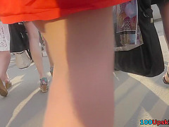 Really hot upskirt vids shows skinny butt cheeks