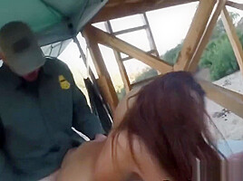 Redhead Latina awesome gagging blowjob with fake border officer
