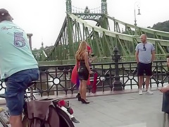 Redhead slut gets gangbang in public