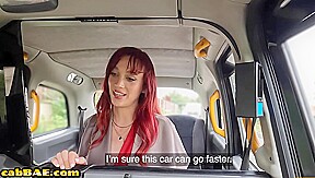Redhead taxi babe fucked in car outdoor by taxi driver