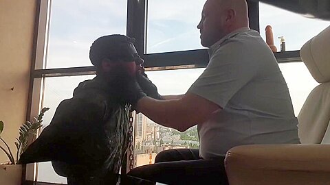 Russian Cop Dominates Military Boy - Very Hard Leather Gloved Slaps And Spitting
