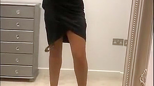 Satin skirt and tan pantyhose milf loves to show her naked body spread !