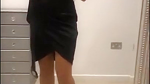 Satin skirt and tan pantyhose milf loves to show her naked body spread !