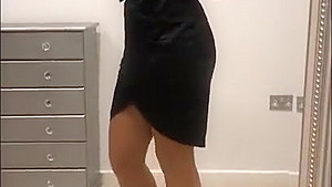 Satin skirt and tan pantyhose milf loves to show her naked body spread !