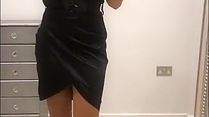Satin skirt and tan pantyhose milf loves to show her naked body spread !