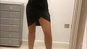 Satin skirt and tan pantyhose milf loves to show her naked body spread !