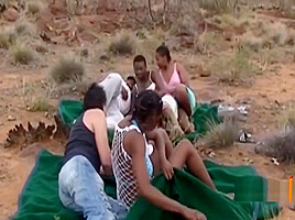 Sexy Black Babe Blowing Dick Outdoors