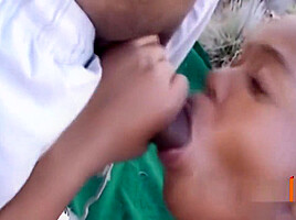Sexy Black Babe Blowing Dick Outdoors