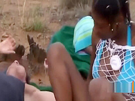 Sexy Black Babe Blowing Dick Outdoors