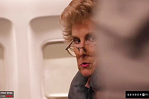 Sexy Trans Stewardess Spitroasted By Hunk & Big Tittied Babe With Ariel Demure