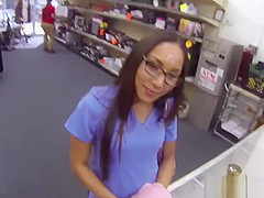 Sexy Young Nurse Stuffs Panties Up Her Cunt For Cash