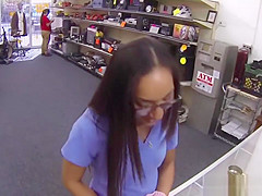 Sexy Young Nurse Stuffs Panties Up Her Cunt For Cash