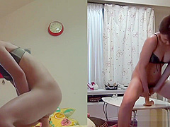 Sexy asian sucks on dildo