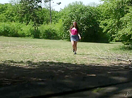 Sexy teen 18+ Moans in the Forest Masturbating with a Dildo