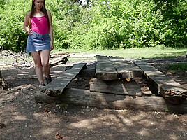 Sexy teen 18+ Moans in the Forest Masturbating with a Dildo