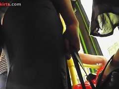 Sexy upskirt gal on a bus