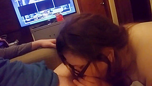 Sexy wife in glasses blowing my hard cock )