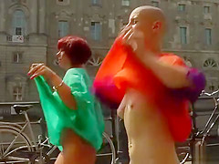 Shaved head slave double penetration public