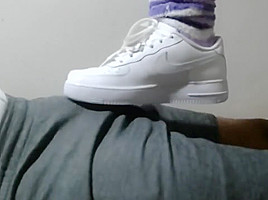 Shoejob teasing in white Nike Air Force 1's low-cut