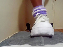 Shoejob teasing in white Nike Air Force 1's low-cut