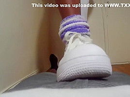 Shoejob teasing in white Nike Air Force 1's low-cut