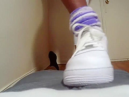 Shoejob teasing in white Nike Air Force 1's low-cut