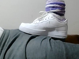 Shoejob teasing in white Nike Air Force 1's low-cut
