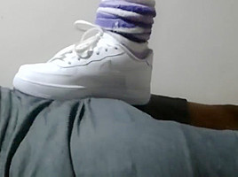 Shoejob teasing in white Nike Air Force 1's low-cut